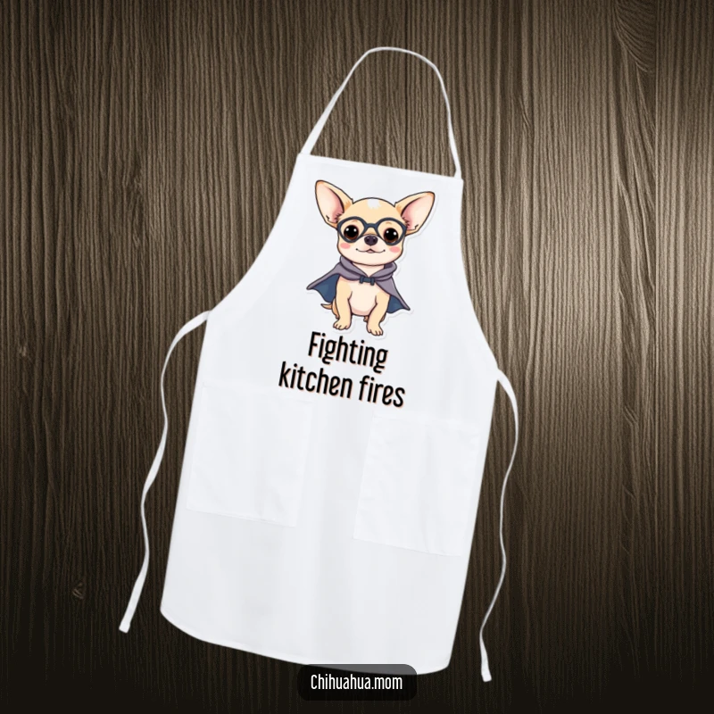 Funny Chihuahua Apron: A chihuahua in a superhero cape, ready to conquer the kitchen with culinary skills and charm.
