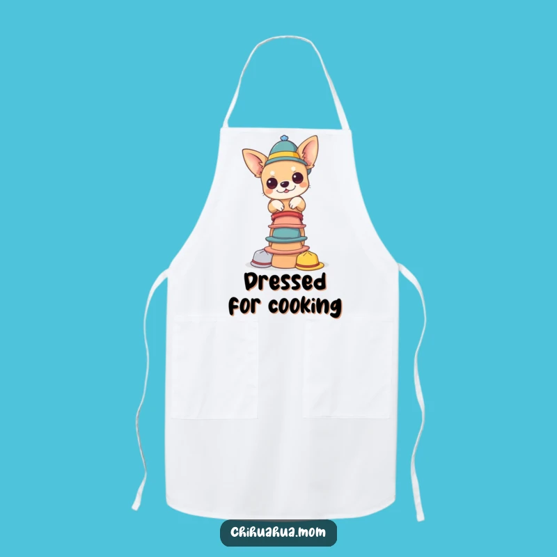 Funny Chihuahua Hat Tower Apron - Tiny Hats Balance, Kitchen Fun