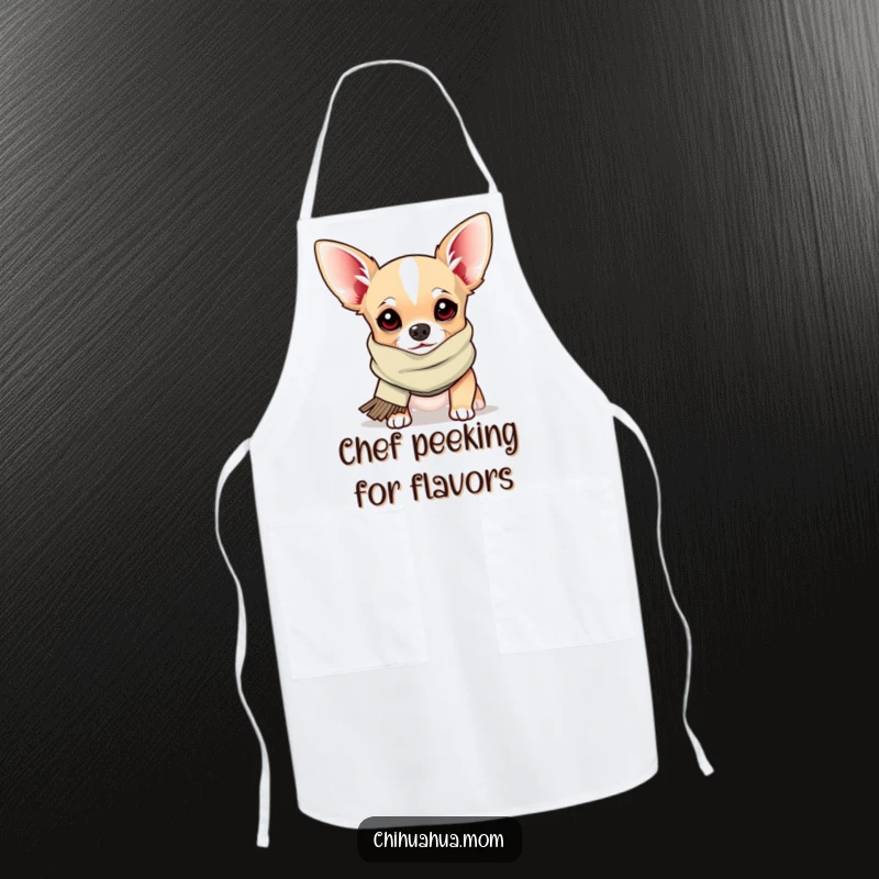 Funny Apron: a chihuahua in a silly scarf peeks out, inspiring humorous and delightful cooking experiences.