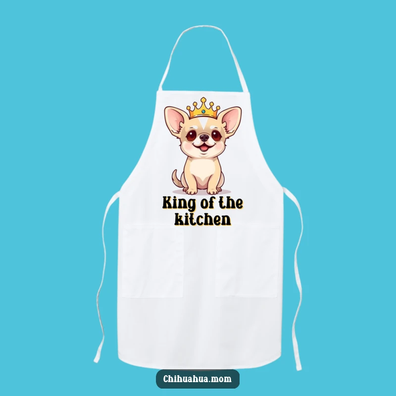 Command your kitchen in style with this funny chihuahua apron. This apron features a tiny crowned dog barking orders, ensuring your cooking is as bossy as it is delicious.