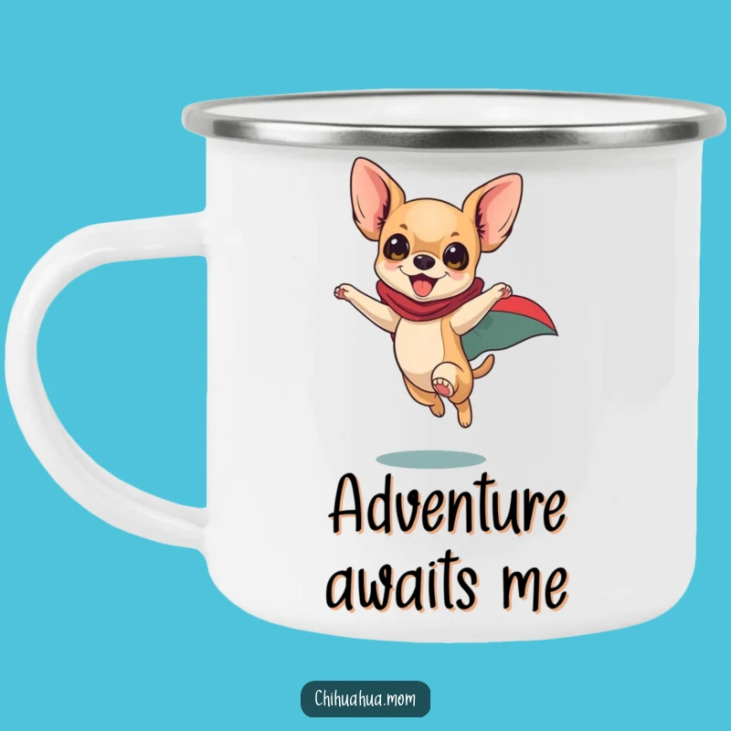 Funny Superhero Chihuahua Camping Mug: Heroic Campfire Companion, Energetic Explorer, Outdoor Funny Gift