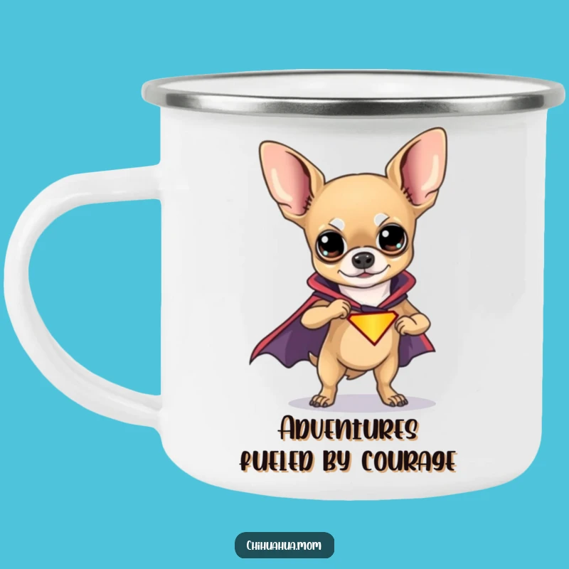 Funny Chihuahua Superhero Camping Mug: Adventure Fuel with a Hero