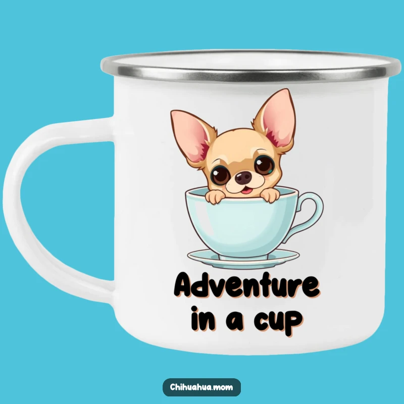 Funny Chihuahua Teacup Camping Mug: Sip with Curiosity, Outdoor Fun Gift!