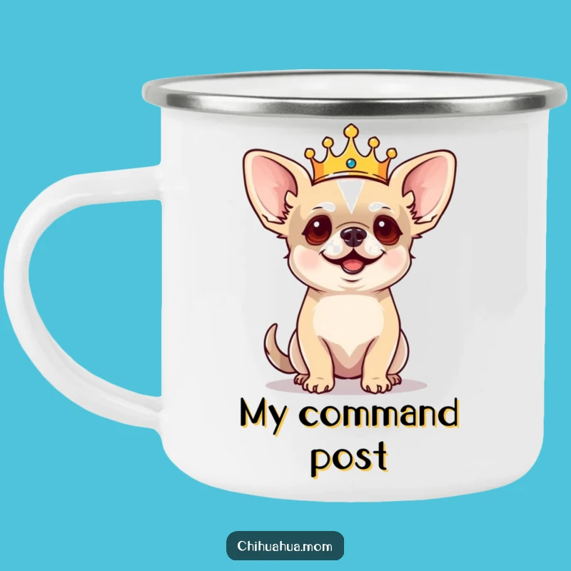 Funny Regal Chihuahua Camping Mug: Campfire King, Barking Orders, Outdoor Funny Gift