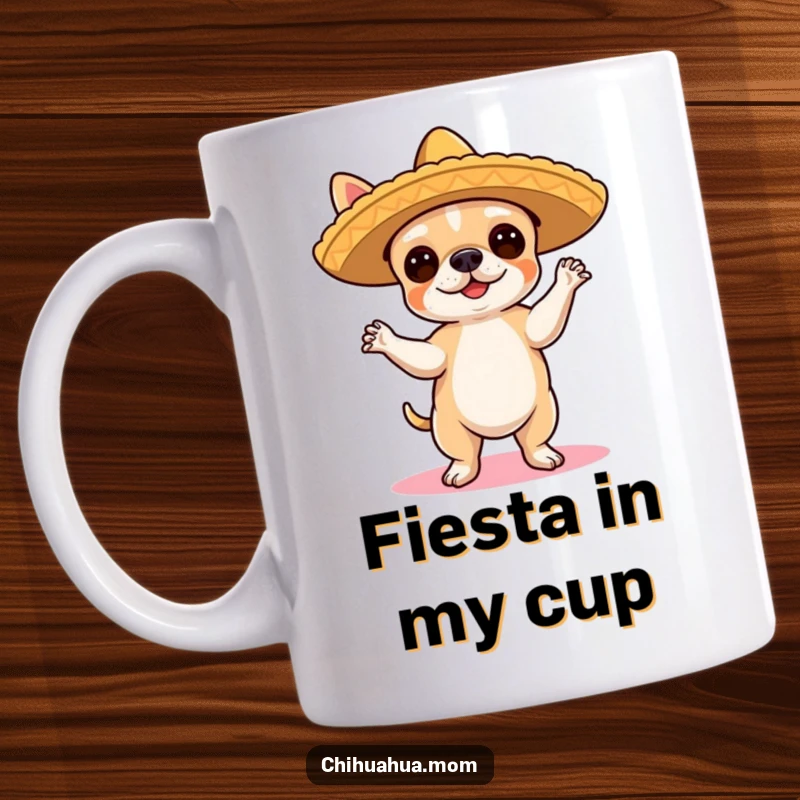 Funny Chihuahua Flamenco Mug: A cute chihuahua in a tiny sombrero dances the flamenco with energetic passion.