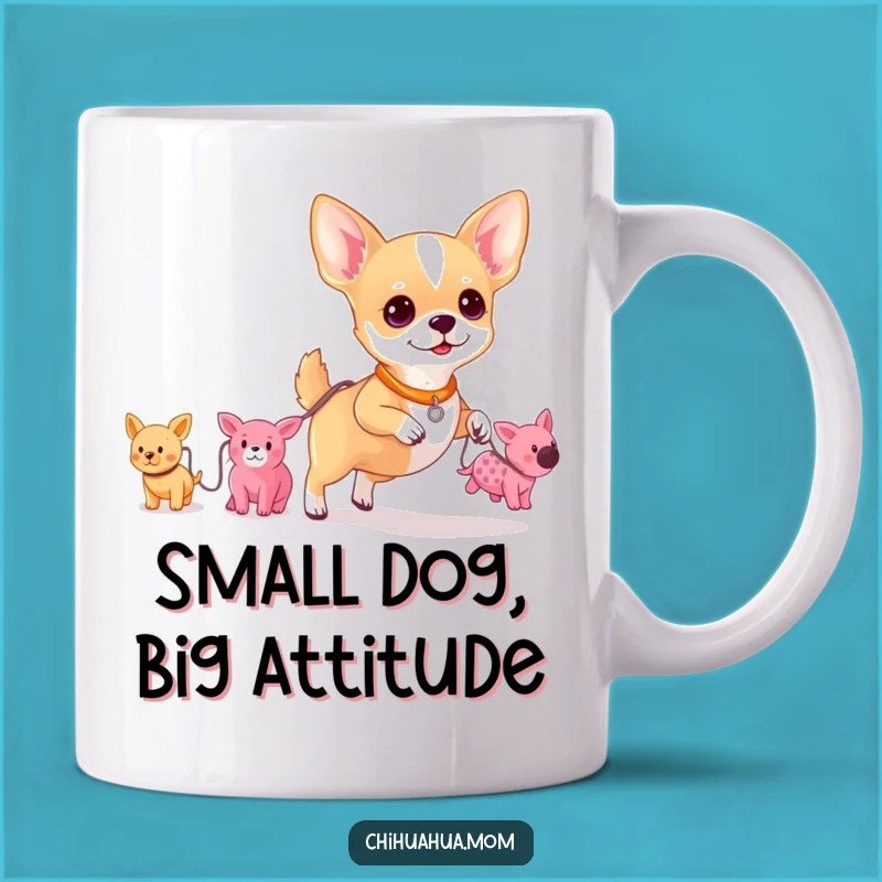 Funny Chihuahua Toy Walker Mug: Adorable Pup Leading Plush Parade Gift