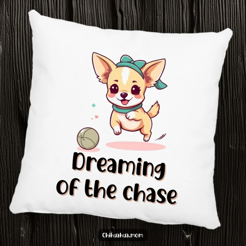 Funny Chihuahua Lady Ball Pillow: A soft cushion featuring a kawaii character playfully chasing a rolling ball. Cozy funny gift.