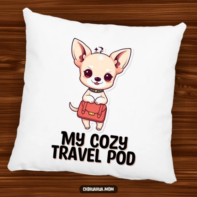 Funny Kawaii chihuahua lady pillow with a character in a handbag, adding plush comfort and humor.