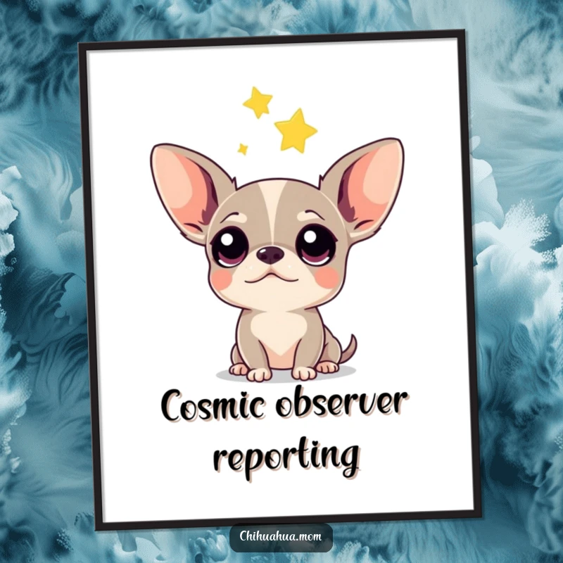 Funny Chihuahua Digital Art: High-resolution artwork of a chihuahua with big, curious eyes gazing at a sparkling falling star.