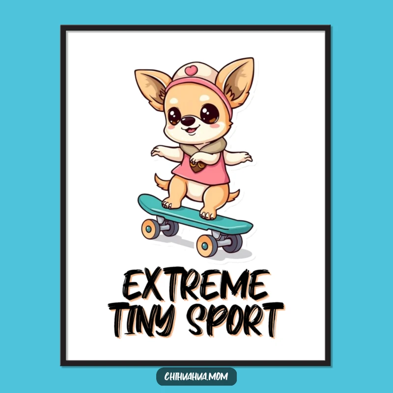 Funny Kawaii Chihuahua Lady Digital Art: Skater Action - Instant Funny Gift!