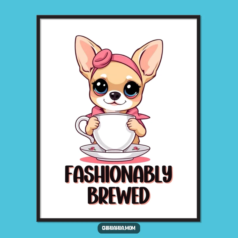 Funny Chihuahua Teacup Digital Art - Chic Printable Fashion Decor