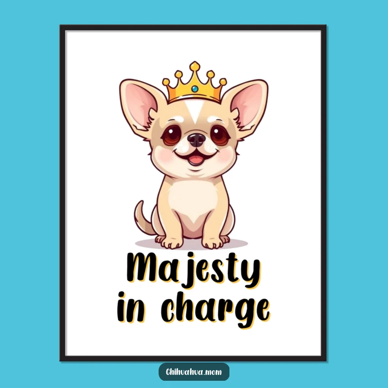 Funny Regal Chihuahua Digital Art: Tiny King Dog Barking Orders, Regal Wall Art