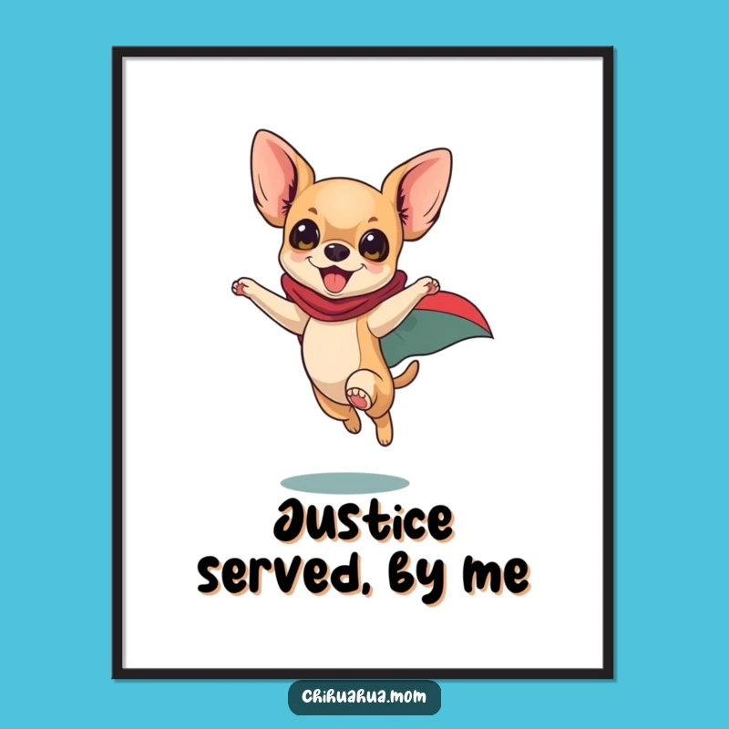 Funny Superhero Chihuahua Digital Art: Leaping Dog Hero, Energetic Wall Art Print