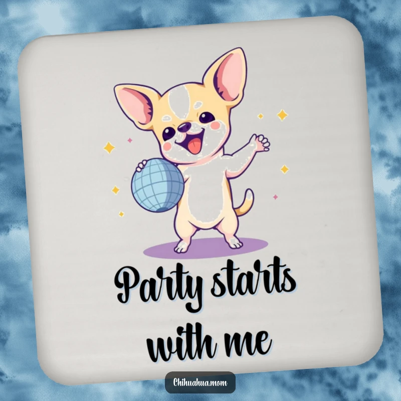 Funny Chihuahua Coasters: A chihuahua in a dance pose with a disco ball, adding a touch of fun and protecting surfaces.