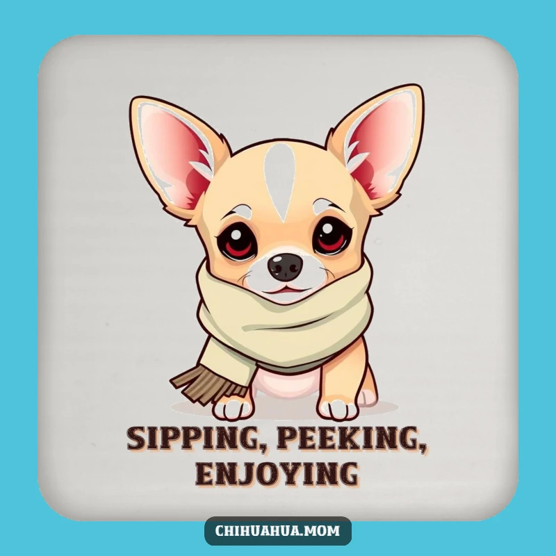 Keep your tables pristine and stylish with this funny chihuahua coaster! A pup in a silly scarf peeks out, adding a touch of charm.