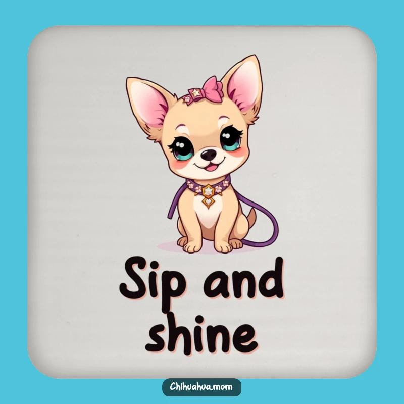 Funny Kawaii Chihuahua Lady Coaster Set: Sparkle Chic - Great Funny Gift!