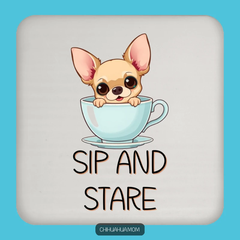 Funny Chihuahua Teacup Drink Coaster: Protect Surfaces with Cute Curiosity!