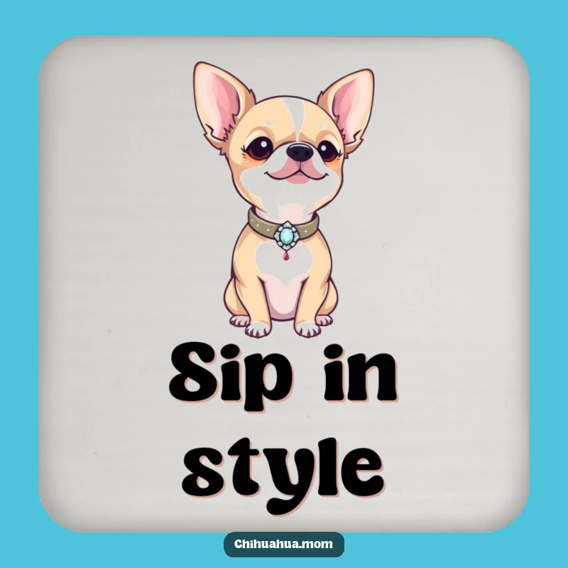 Funny Chihuahua Coaster: Bejeweled Collar Decor, Hilarious Dog Lover Gift