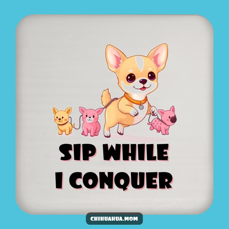Funny Chihuahua Toy Walker Drink Coaster: Protect Surfaces with Pup Plush Art