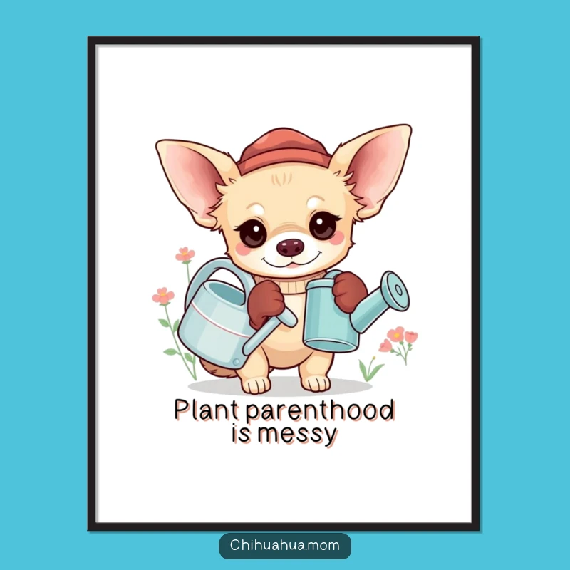 Funny Chihuahua Gardener Poster: Adorable Plant Helper, Hilarious Wall Art!