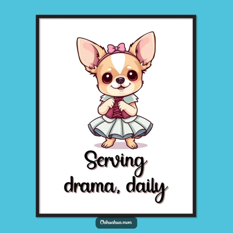 Funny Chihuahua Fancy Dress Poster: Dramatic Tiny Dog Wall Art Gift!