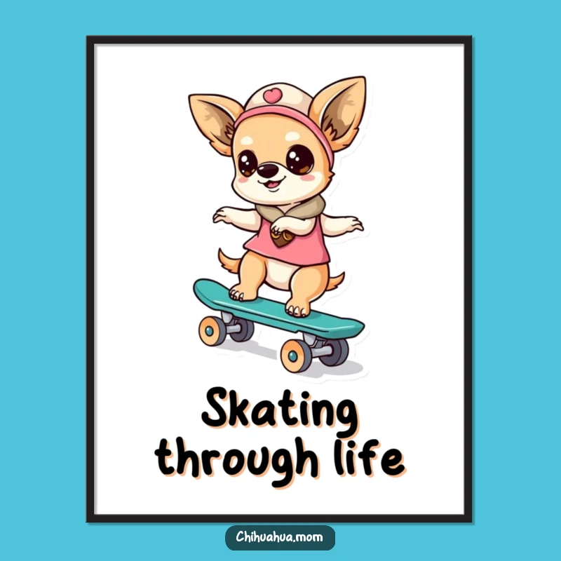 Funny Kawaii Chihuahua Lady Poster: Skater Cool - Quirky Funny Gift!