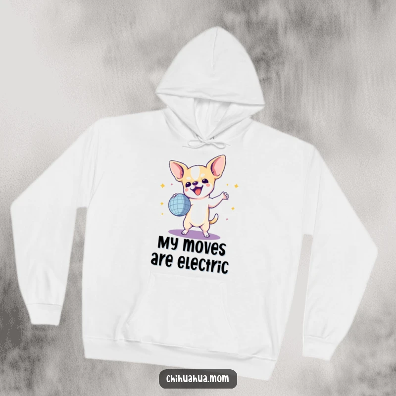 Funny Chihuahua Hoodie: A chihuahua wearing a tiny party hat, dancing ecstatically with a reflected disco ball, embodying pure, unadulterated fun.