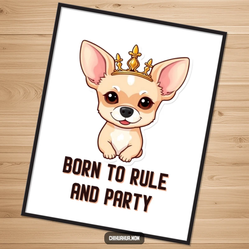 Funny Free Printable Royal Chihuahua Wall Art: A chihuahua wearing a crown, exuding humor and regal charm.