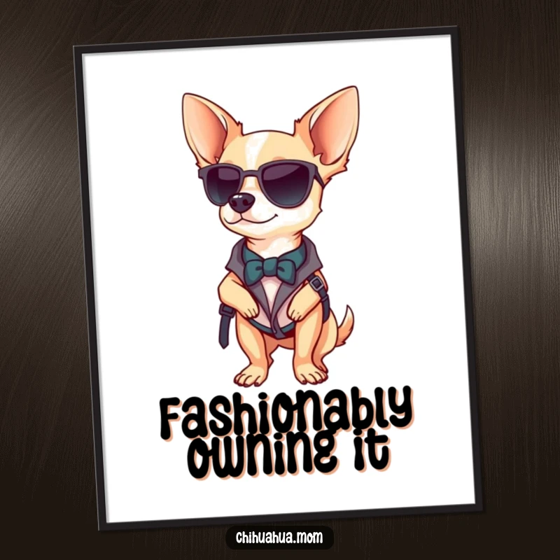 Free Printable Wall Art: A confident chihuahua poses fabulously, wearing a trendy accessory with undeniable style.