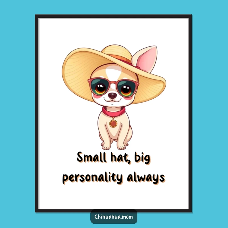 Free Printable Wall Art: Tiny Chihuahua Woman Sun Hat, Whimsical Dog Decor