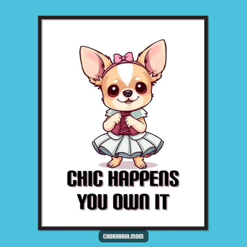 Free Printable Wall Art: Tiny Dramatic Chihuahua in Fancy Dress, Downloadable Humorous Decor