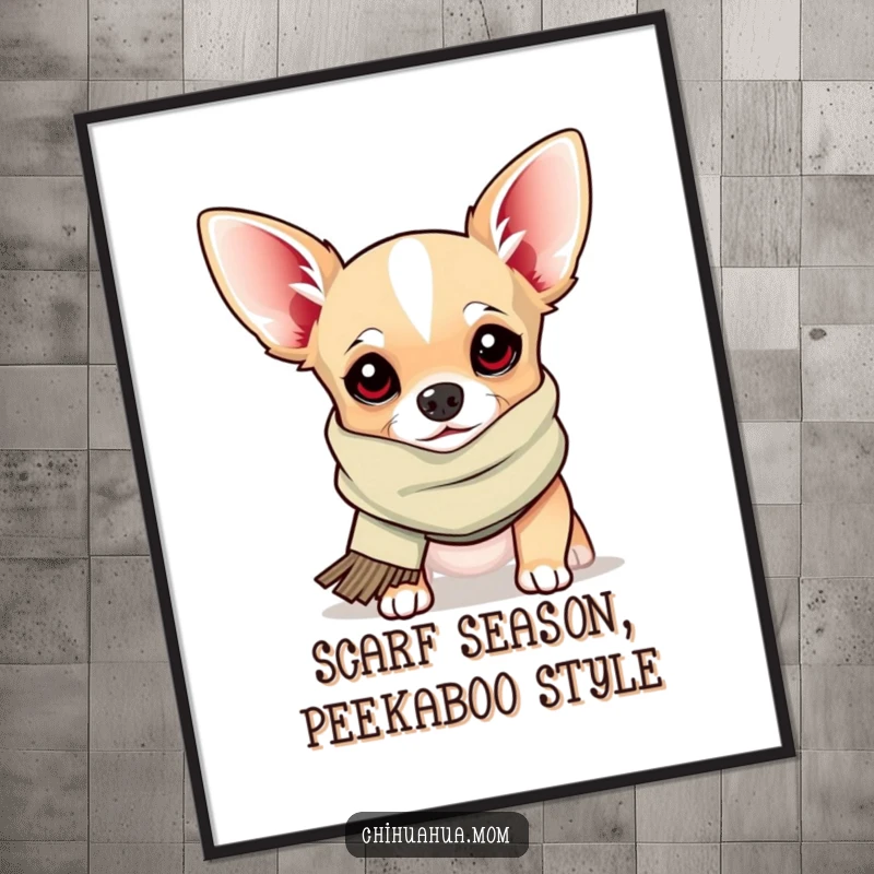Funny Free Printable Wall Art: A chihuahua in a silly scarf peeks out from the frame, adding a touch of whimsy.