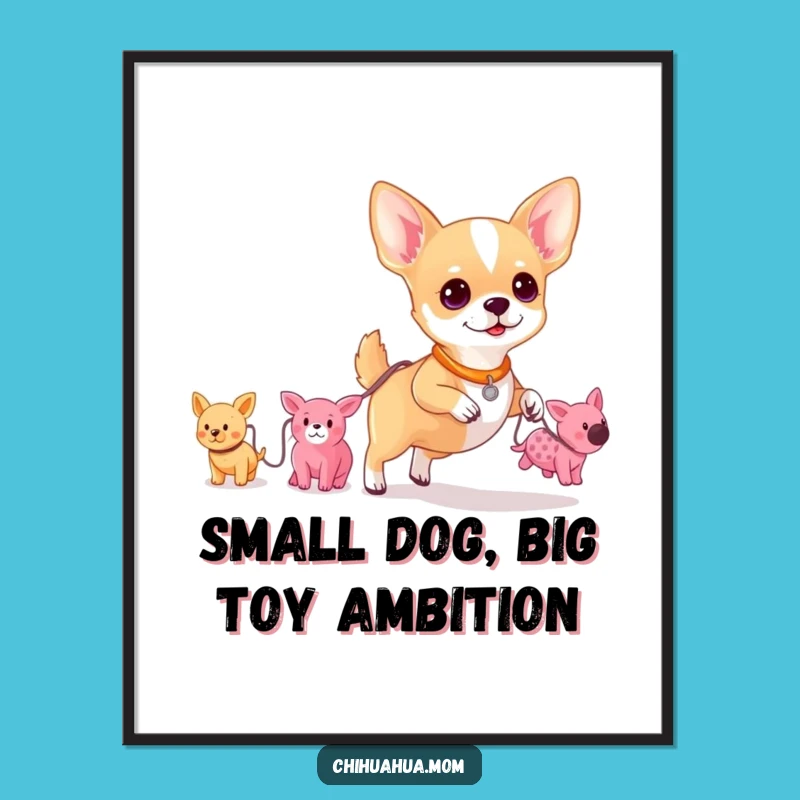 Add a dose of tiny charm to your walls! This free printable wall art shows a chihuahua leading his plush toy posse, ready for printing at home.