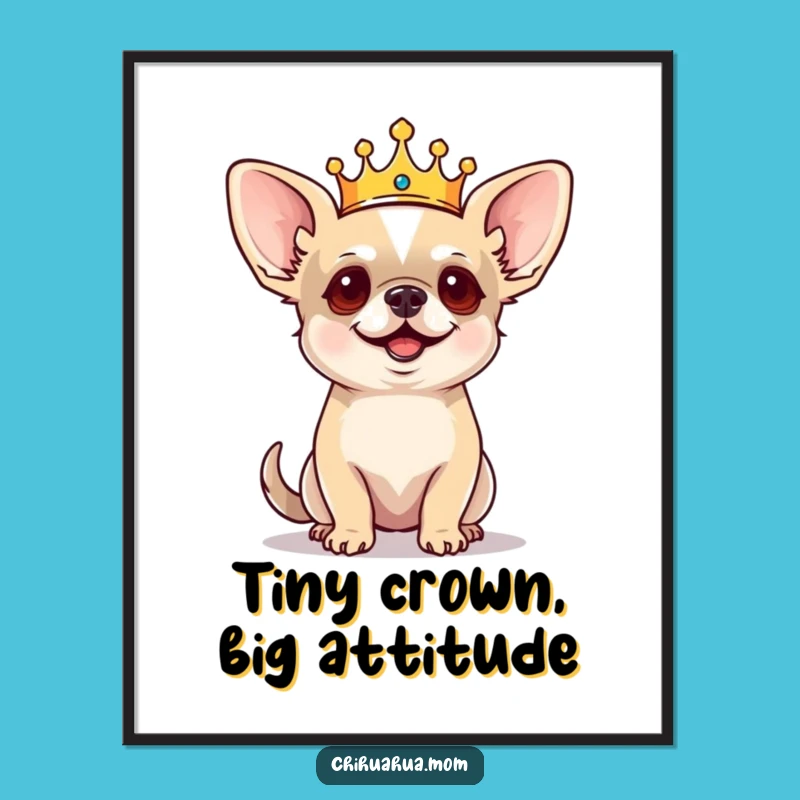 Free Printable Wall Art: Regal Chihuahua Dog, Funny Crown Barking Commands Downloadable Poster
