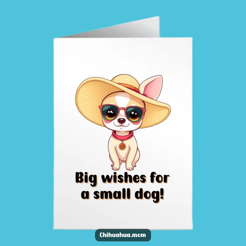 Free Printable Birthday Card: Tiny Chihuahua Woman, Chic Sun Hat Birthday Fun