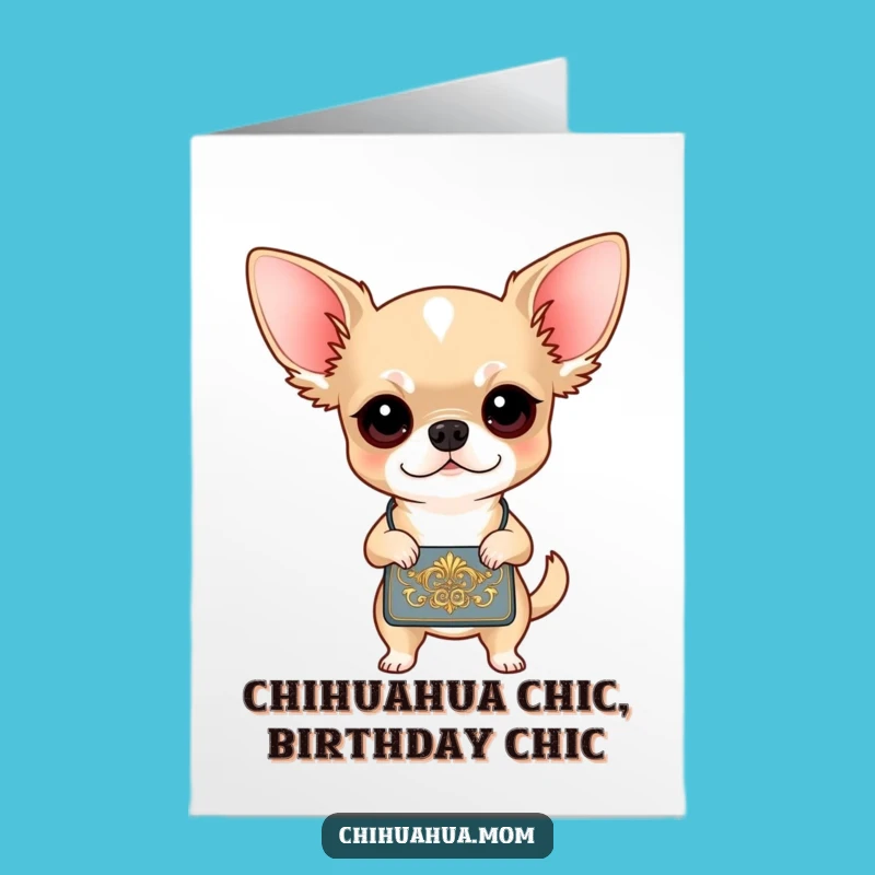 Free Printable Birthday Card: Funny Determined Chihuahua with Handbag, Unique DIY Gift