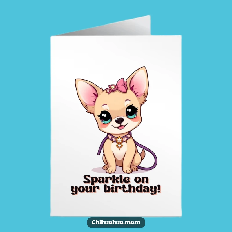 Free Printable Birthday Card: Sparkly Chihuahua Lady Glam Dog Style