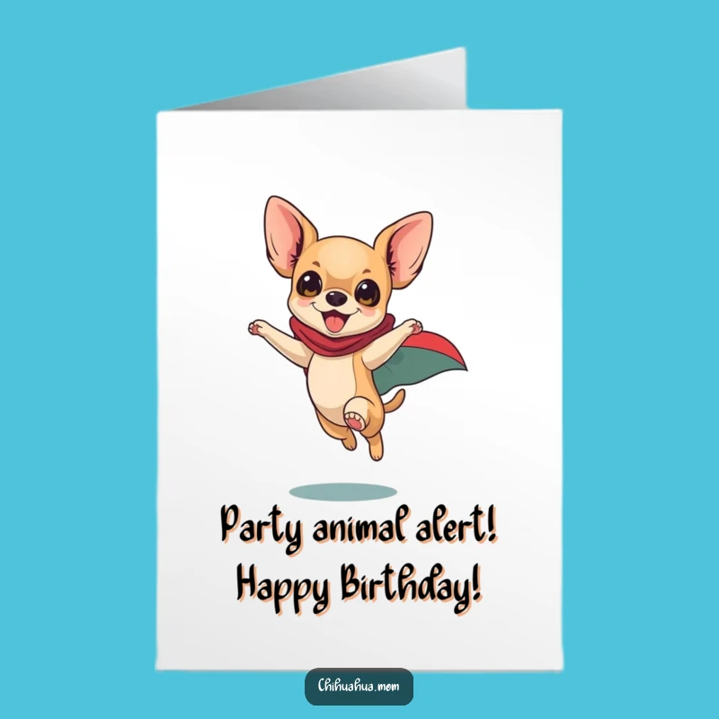 Free Printable Birthday Card: Superhero Chihuahua Dog, Funny Flying Cape Downloadable Gift