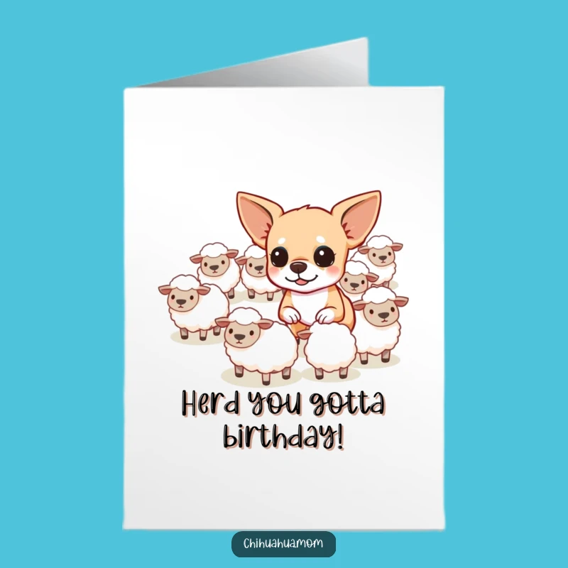Free Printable Funny Birthday Card: Chihuahua Herding Sheep for Wishes