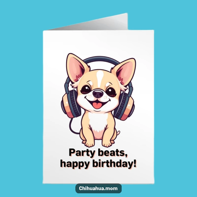 Free Printable Birthday Card: Groovy Chihuahua Headphones - Downloadable Gift!