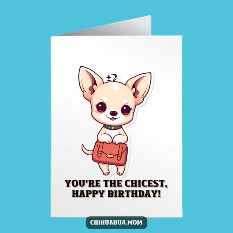 Free Printable Birthday Card: Funny Kawaii Chihuahua Handbag Adventure Gift
