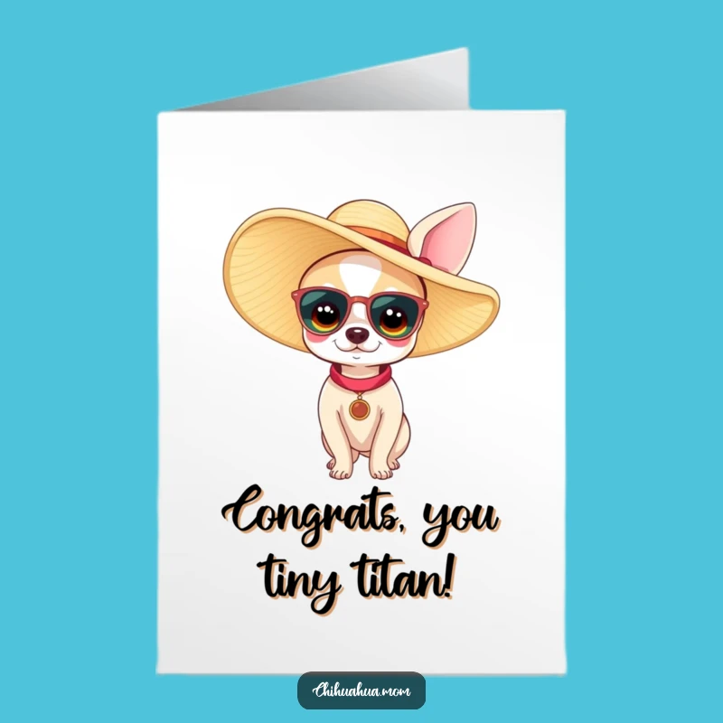 Free Printable Congrats Card: Tiny Chihuahua Woman, Stylish Sun Hat Celebration