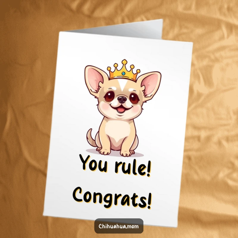 Funny Free Printable Congrats Card: Tiny Chihuahua Monarch Barks Orders, Regal Dog Celebration Downloadable