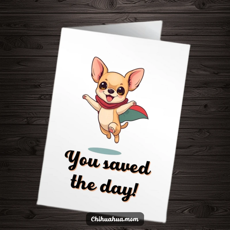 Funny Free Printable Congrats Card: Playful Chihuahua in Cape Soars, Superhero Dog Celebration Art