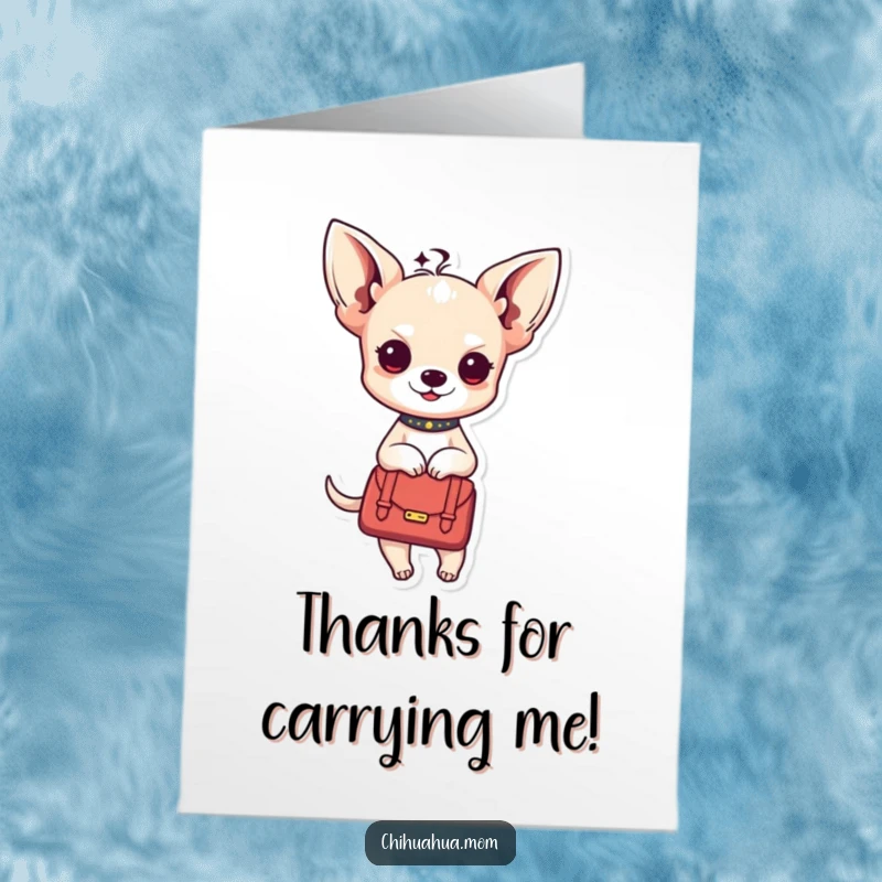 Funny Free Printable Thank You Card: A surprised Kawaii chihuahua lady peeks from a stylish handbag.