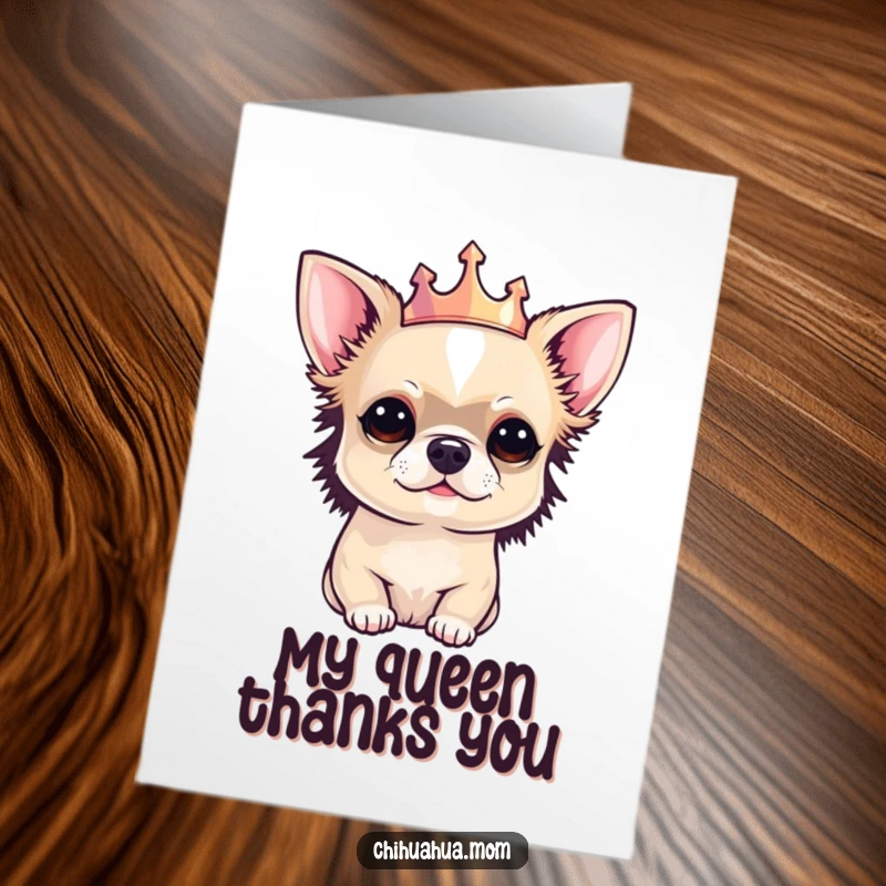 Funny Free Printable Thank You Card: A chic chihuahua adorned with a miniature crown offers a sophisticated thank you.