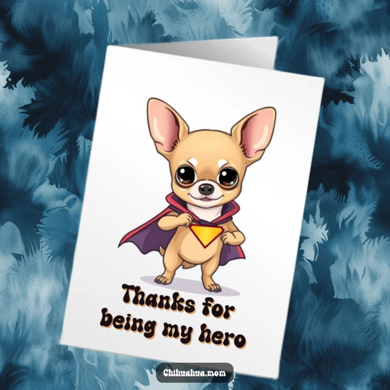 Funny Free Printable Thank You Card: Chihuahua superhero striking a grateful, confident pose, ready to express thanks.