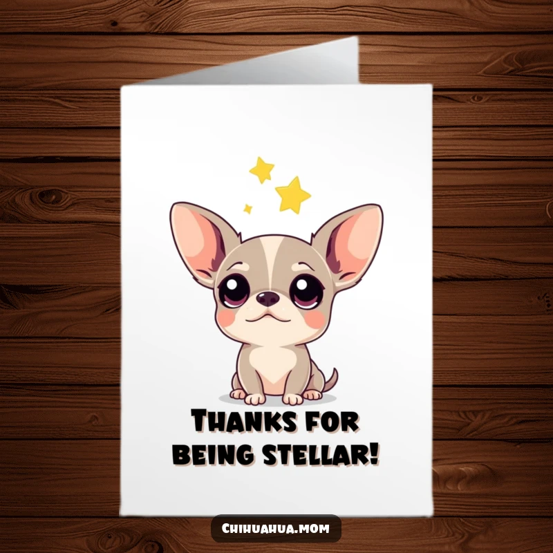 Funny Free Printable Chihuahua Thank You Card: A curious dog watching a shooting star, perfect for gratitude.