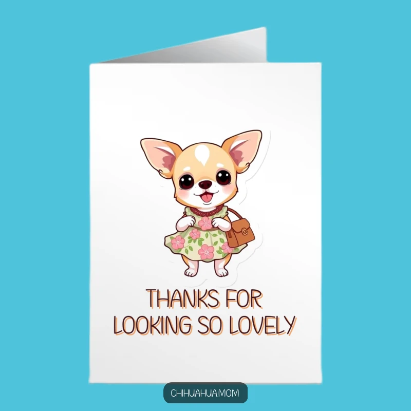 Free Printable Thank You Card: Chihuahua in Floral Dress - Funny Downloadable Gift