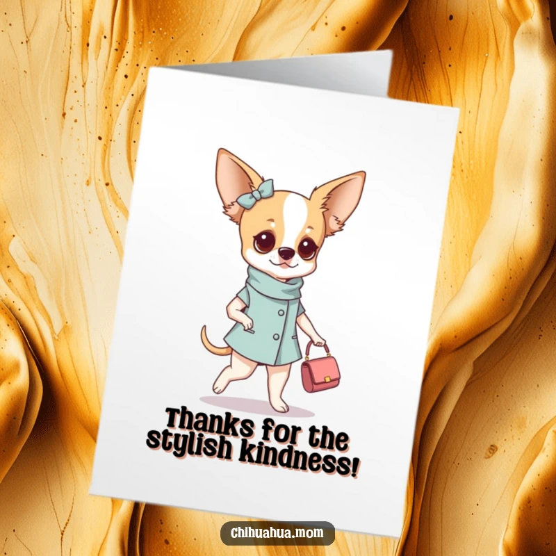 Funny Free Printable Thank You Card: A stylish chihuahua woman proudly walks with her tiny designer purse.